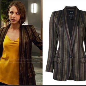 Smythe NWOT Green, Purple & Gold Striped Linen Long Blazer 4